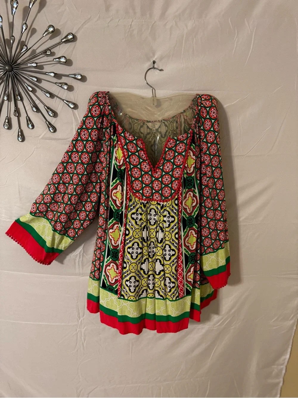 Women's Multi-Color Printed Preppy  Peasant Top Pinky yellow green 3X